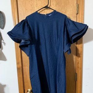 Form-fitting Denim Dress w/Ruffle Sleeves